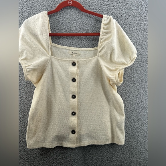 Madewell Tops - Madewell Square Neck Button Down Puff Sleeves Shirt Textured Size Large